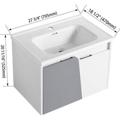 28 Inch Wall-Mounted Bathroom Vanity With Sink, For Small Bathroom (KD-Packing)