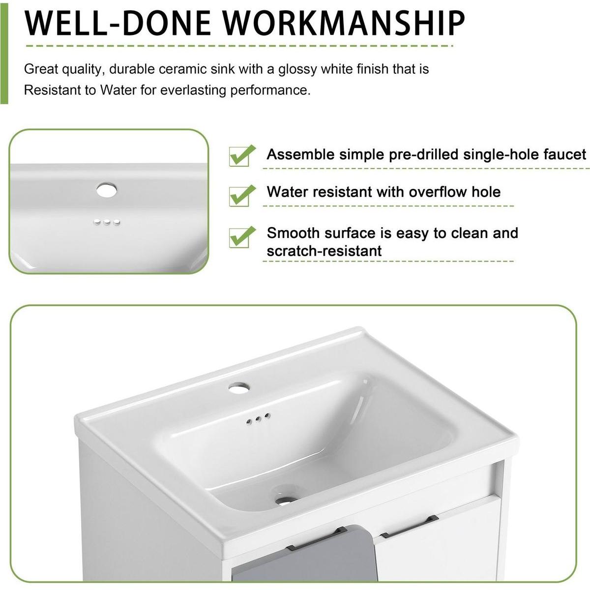 24 Inch Wall-Mounted Bathroom Vanity With Sink, For Small Bathroom (KD-Packing)