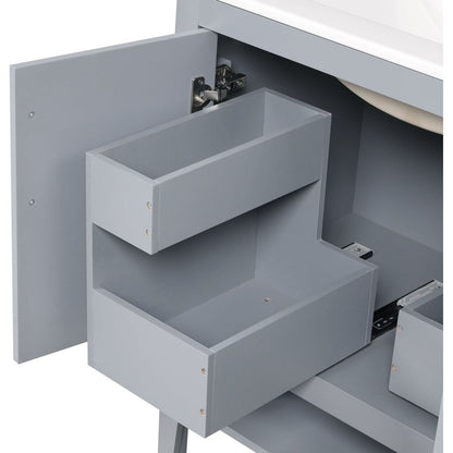 30" Bathroom Vanity with Sink, Multi-functional Bathroom Cabinet with Doors and Drawers, Solid Frame and MDF Board, Grey