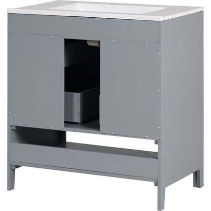 30" Bathroom Vanity with Sink, Multi-functional Bathroom Cabinet with Doors and Drawers, Solid Frame and MDF Board, Grey