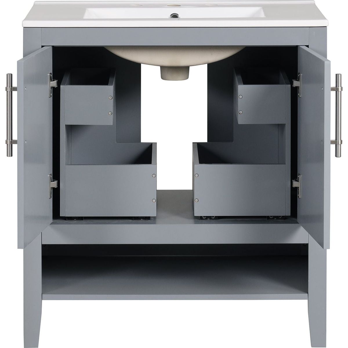 30" Bathroom Vanity with Sink, Multi-functional Bathroom Cabinet with Doors and Drawers, Solid Frame and MDF Board, Grey