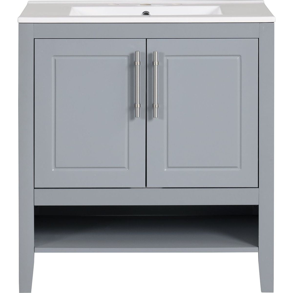 30" Bathroom Vanity with Sink, Multi-functional Bathroom Cabinet with Doors and Drawers, Solid Frame and MDF Board, Grey