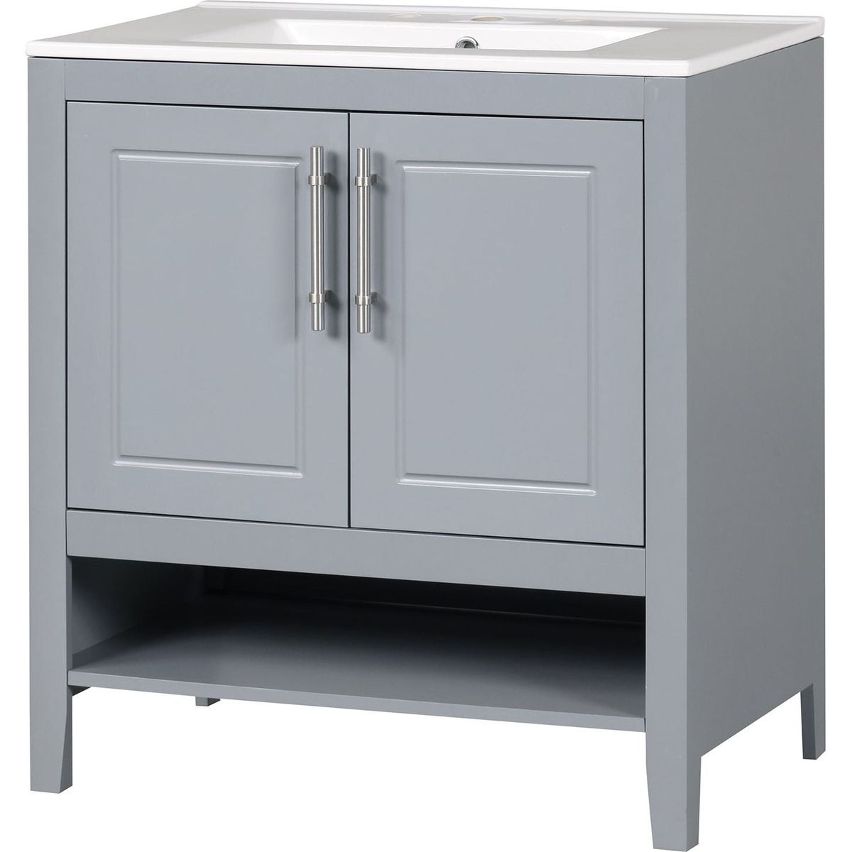 30" Bathroom Vanity with Sink, Multi-functional Bathroom Cabinet with Doors and Drawers, Solid Frame and MDF Board, Grey