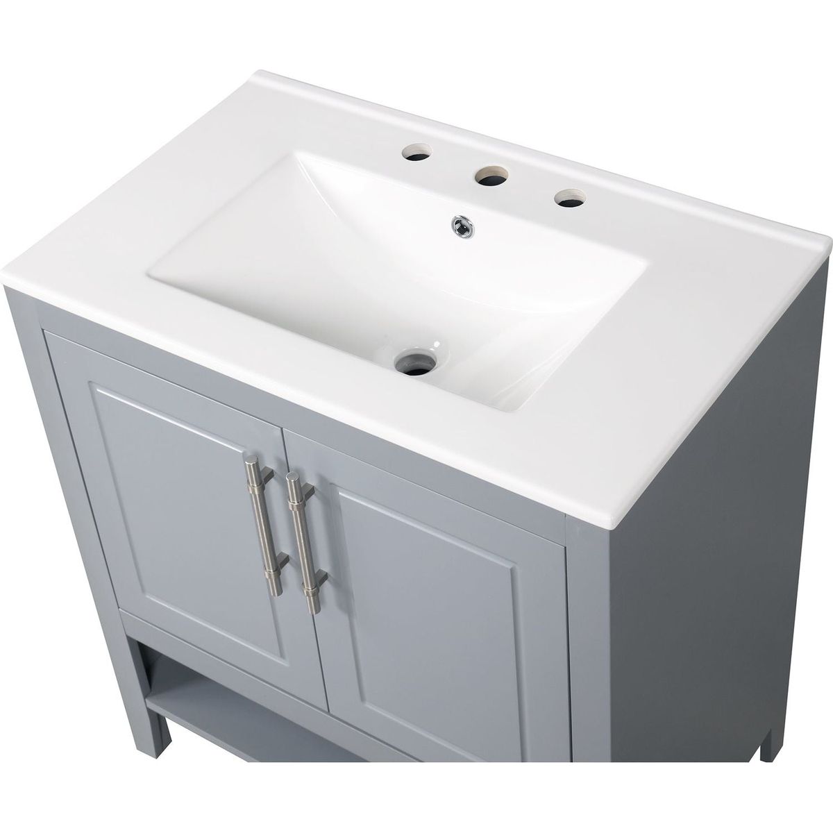 30" Bathroom Vanity with Sink, Multi-functional Bathroom Cabinet with Doors and Drawers, Solid Frame and MDF Board, Grey