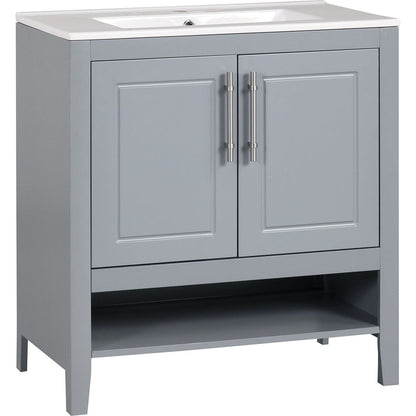 30" Bathroom Vanity with Sink, Multi-functional Bathroom Cabinet with Doors and Drawers, Solid Frame and MDF Board, Grey