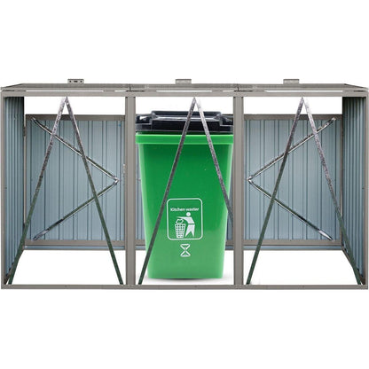 Garbage Bin Shed Stores 3 Trash Cans Metal Outdoor Bin Shed for Garbage Storage,Stainless Galvanized Steel, Bin Shed for Garden Yard Lawn,Grey