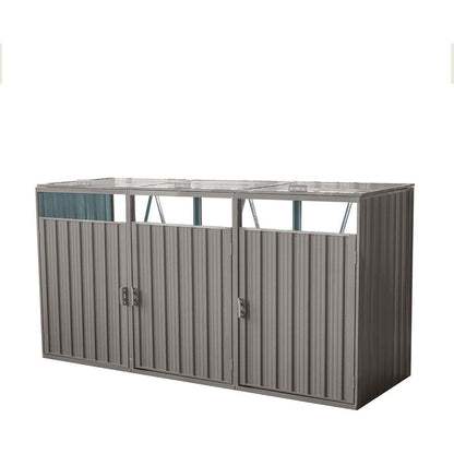 Garbage Bin Shed Stores 3 Trash Cans Metal Outdoor Bin Shed for Garbage Storage,Stainless Galvanized Steel, Bin Shed for Garden Yard Lawn,Grey