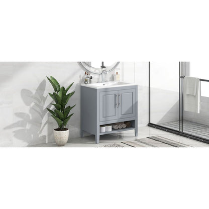 30" Bathroom Vanity with Sink, Multi-functional Bathroom Cabinet with Doors and Drawers, Solid Frame and MDF Board, Grey