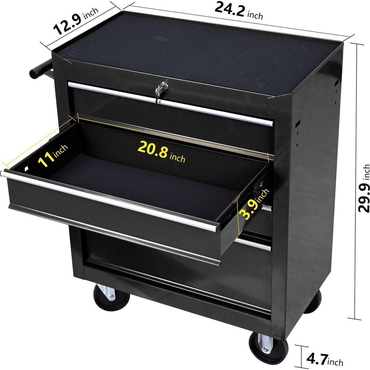 4 DRAWERS MULTIFUNCTIONAL TOOL CART WITH WHEELS-BLACK