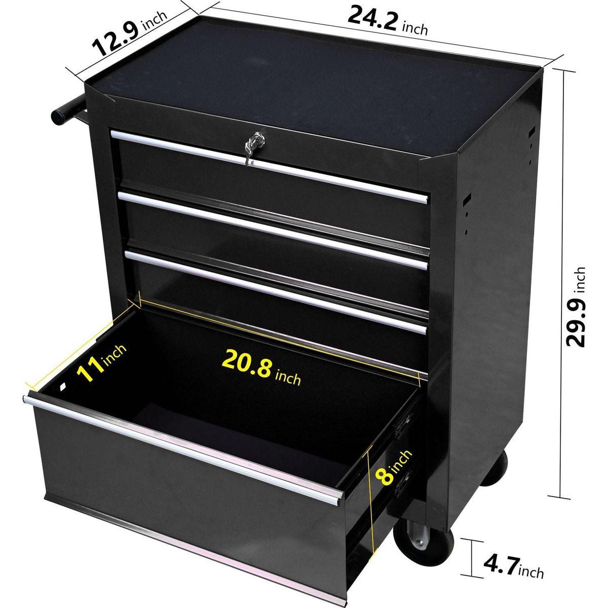 4 DRAWERS MULTIFUNCTIONAL TOOL CART WITH WHEELS-BLACK