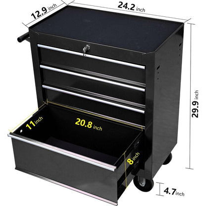 4 DRAWERS MULTIFUNCTIONAL TOOL CART WITH WHEELS-BLACK