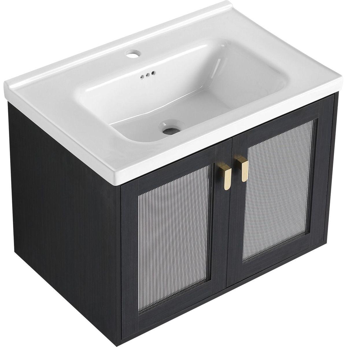 40 Inch Wall-Mounted Bathroom Vanity With Sink, 12 inch + 28 inch Combination Cabinet (KD-Packing)