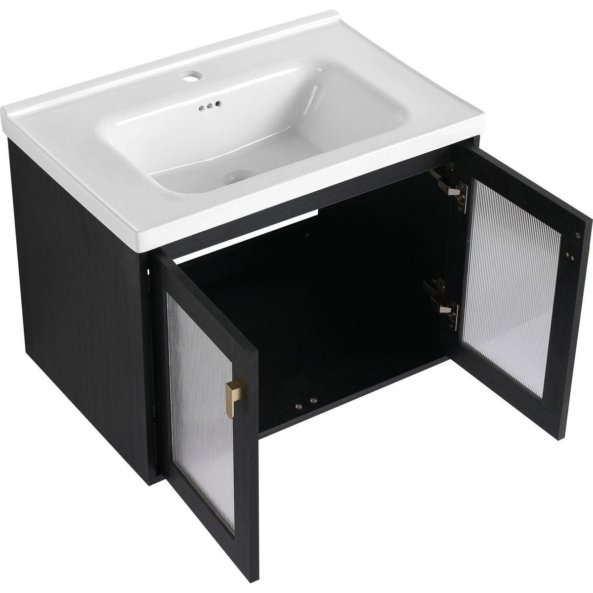 40 Inch Wall-Mounted Bathroom Vanity With Sink, 12 inch + 28 inch Combination Cabinet (KD-Packing)