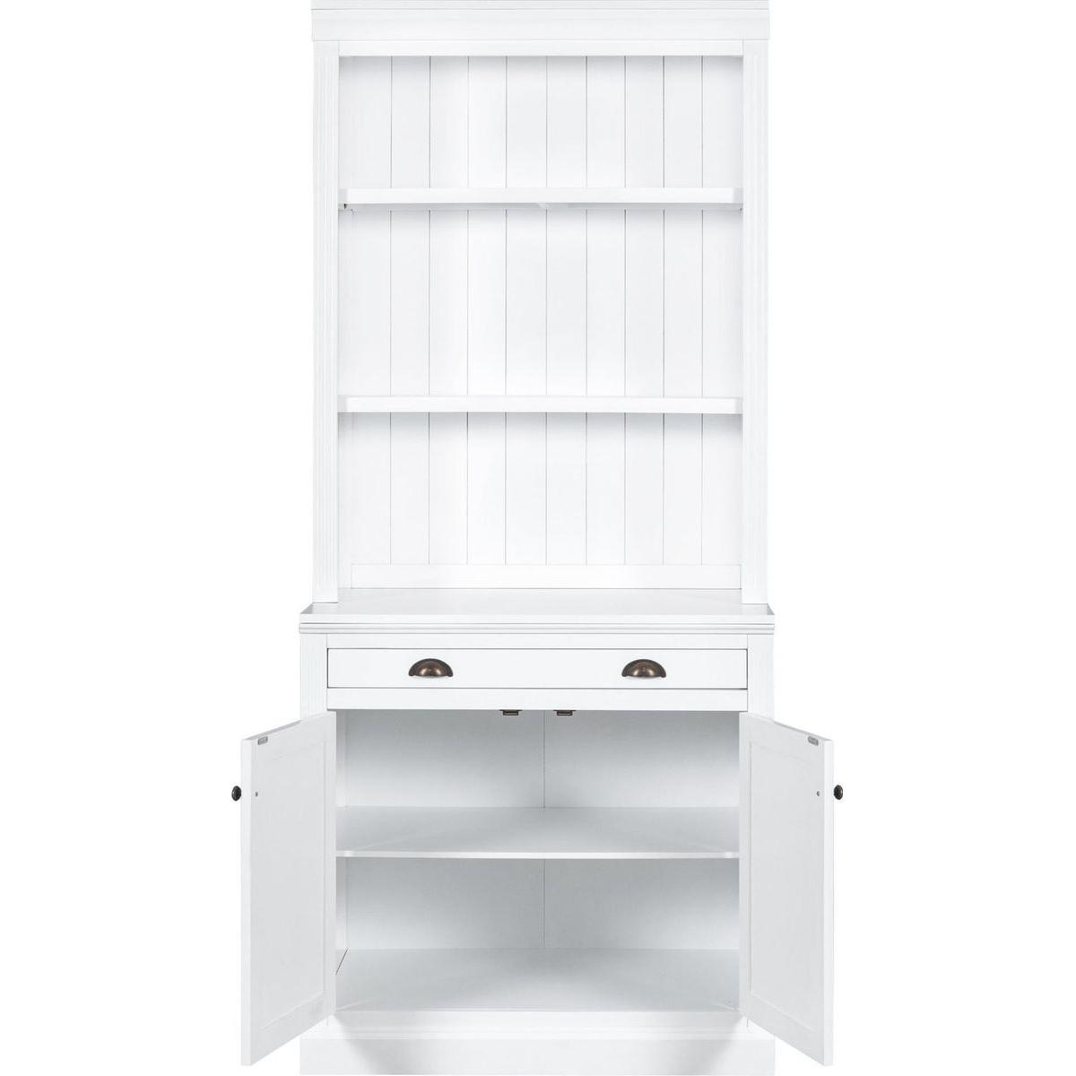 83.4"Tall Bookshelf Suite, Modern Bookcase Suite with LED Lighting,Doors and Drawers,2-Piece Set Storage Bookcase with Open Shelves for Living Room,Home Office,White