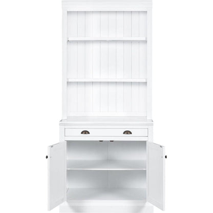 83.4"Tall Bookshelf Suite, Modern Bookcase Suite with LED Lighting,Doors and Drawers,2-Piece Set Storage Bookcase with Open Shelves for Living Room,Home Office,White