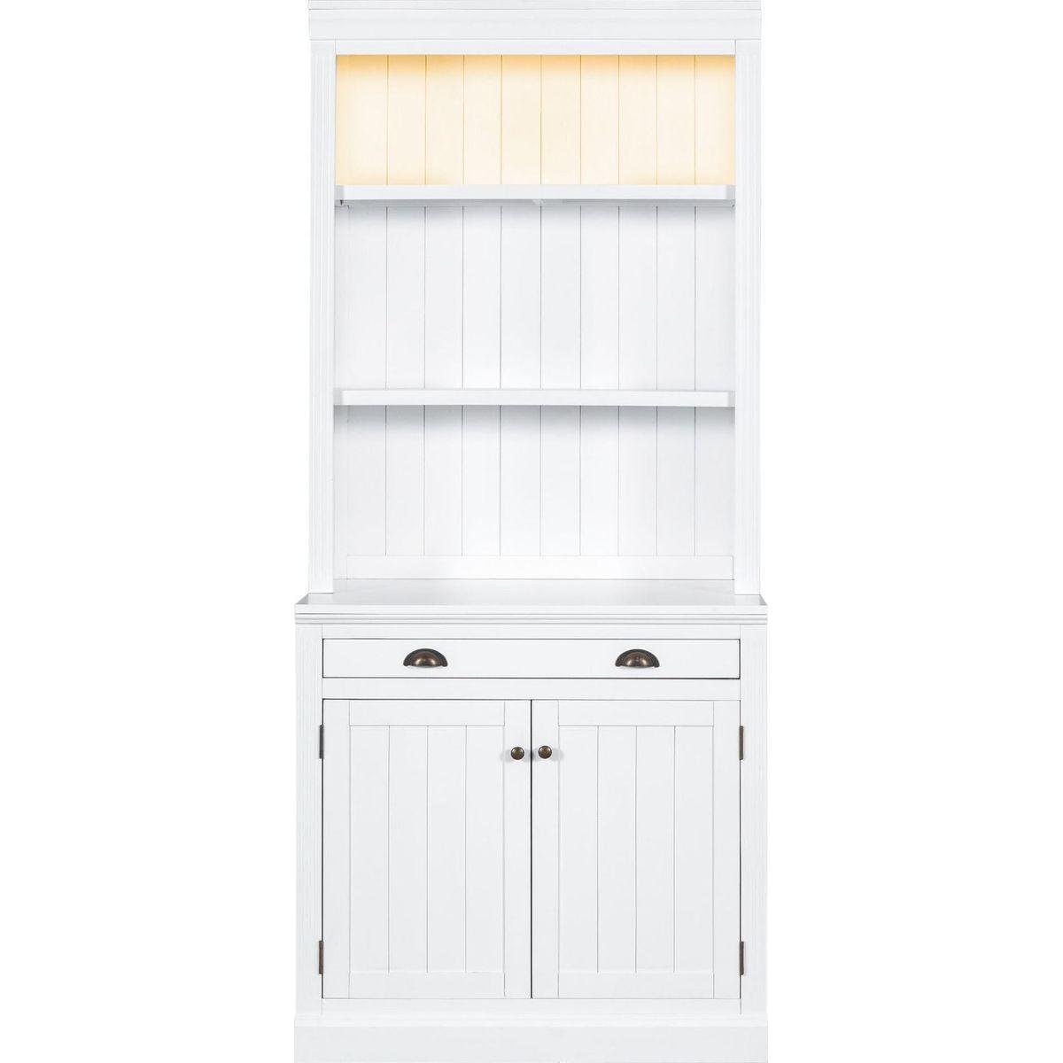83.4"Tall Bookshelf Suite, Modern Bookcase Suite with LED Lighting,Doors and Drawers,2-Piece Set Storage Bookcase with Open Shelves for Living Room,Home Office,White