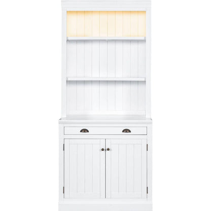 83.4"Tall Bookshelf Suite, Modern Bookcase Suite with LED Lighting,Doors and Drawers,2-Piece Set Storage Bookcase with Open Shelves for Living Room,Home Office,White