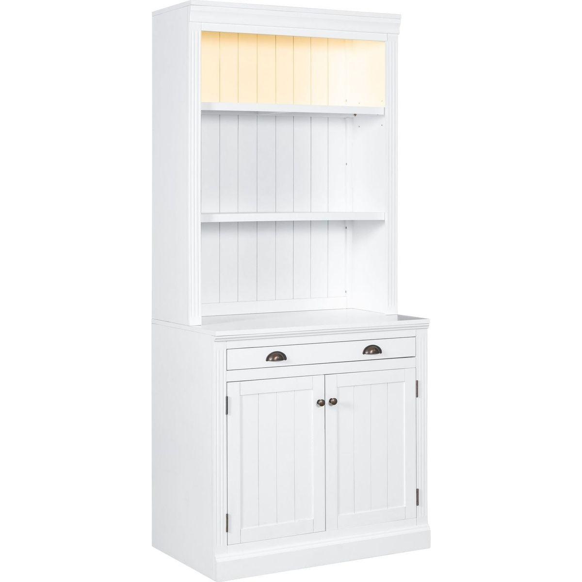 83.4"Tall Bookshelf Suite, Modern Bookcase Suite with LED Lighting,Doors and Drawers,2-Piece Set Storage Bookcase with Open Shelves for Living Room,Home Office,White