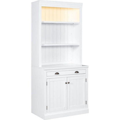 83.4"Tall Bookshelf Suite, Modern Bookcase Suite with LED Lighting,Doors and Drawers,2-Piece Set Storage Bookcase with Open Shelves for Living Room,Home Office,White