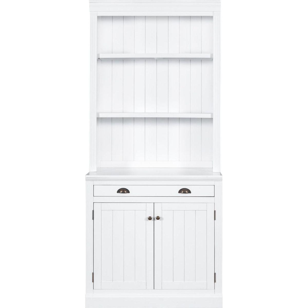 83.4"Tall Bookshelf Suite, Modern Bookcase Suite with LED Lighting,Doors and Drawers,2-Piece Set Storage Bookcase with Open Shelves for Living Room,Home Office,White