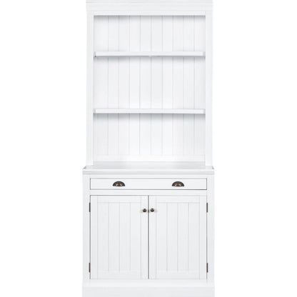 83.4"Tall Bookshelf Suite, Modern Bookcase Suite with LED Lighting,Doors and Drawers,2-Piece Set Storage Bookcase with Open Shelves for Living Room,Home Office,White