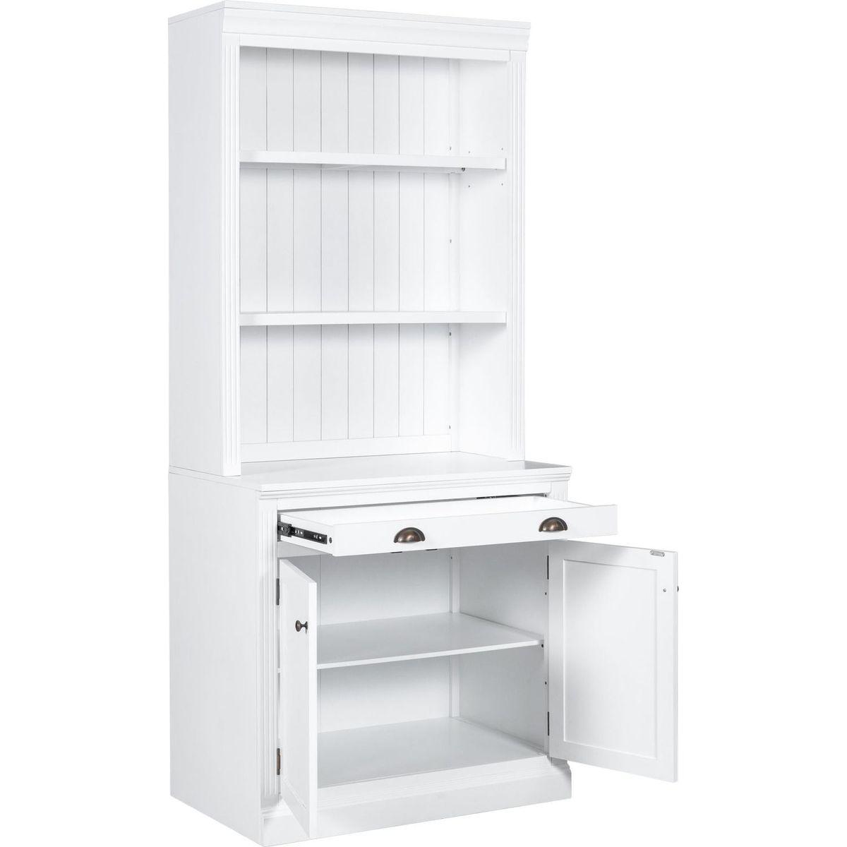 83.4"Tall Bookshelf Suite, Modern Bookcase Suite with LED Lighting,Doors and Drawers,2-Piece Set Storage Bookcase with Open Shelves for Living Room,Home Office,White