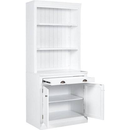 83.4"Tall Bookshelf Suite, Modern Bookcase Suite with LED Lighting,Doors and Drawers,2-Piece Set Storage Bookcase with Open Shelves for Living Room,Home Office,White