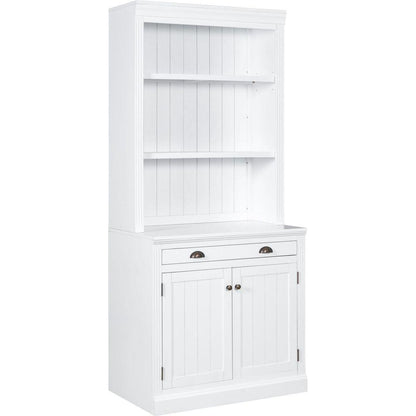 83.4"Tall Bookshelf Suite, Modern Bookcase Suite with LED Lighting,Doors and Drawers,2-Piece Set Storage Bookcase with Open Shelves for Living Room,Home Office,White