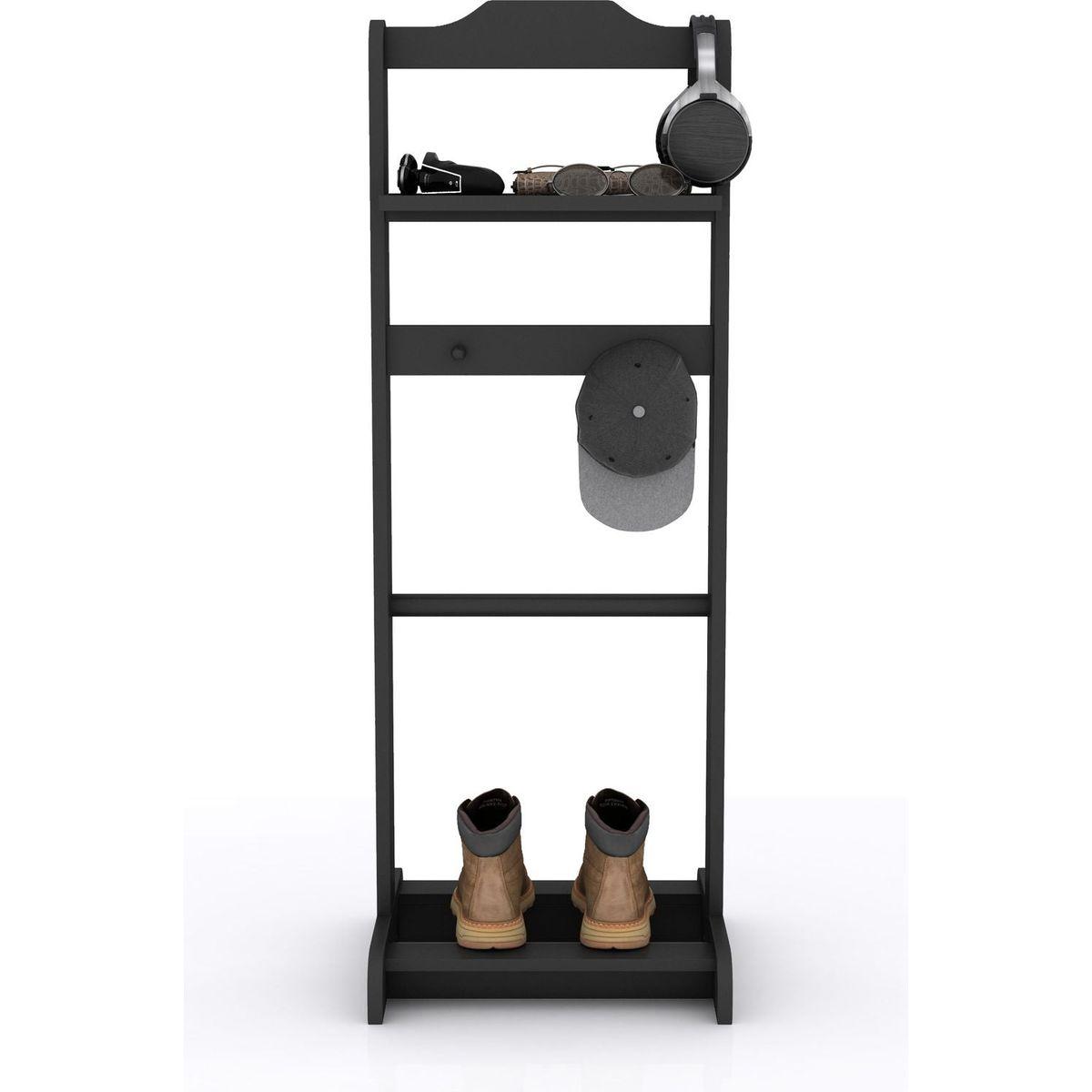 Accent Portable Garment Rack,Clothes Valet Stand with Storage Organizer,Black Finish