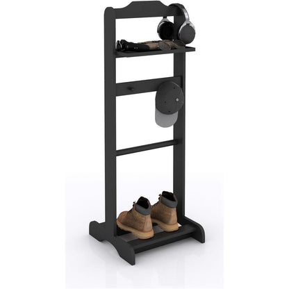 Accent Portable Garment Rack,Clothes Valet Stand with Storage Organizer,Black Finish