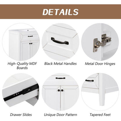 36" Bathroom Vanity without Sink, Cabinet Base Only, Bathroom Cabinet with Drawers, Solid Frame and MDF Board, White