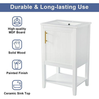 20" Bathroom Vanity with Sink, Bathroom Cabinet with Soft Closing Door, Storage Rack and Open Shelf, White