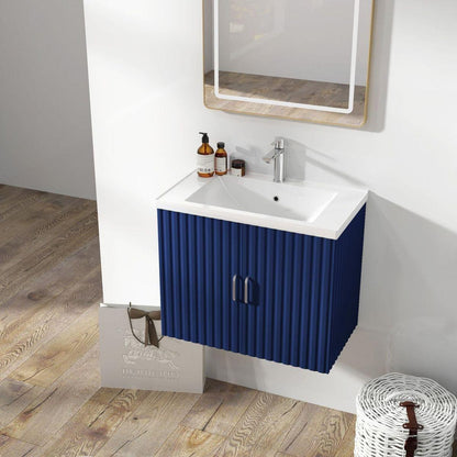 24" Floating Wall Mounted Bathroom Vanity with White Porcelain Sink and Soft Close Doors