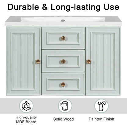 30" Wall Mounted Bathroom Vanity without Sink, Cabinet Base Only, Functional Drawer, Green