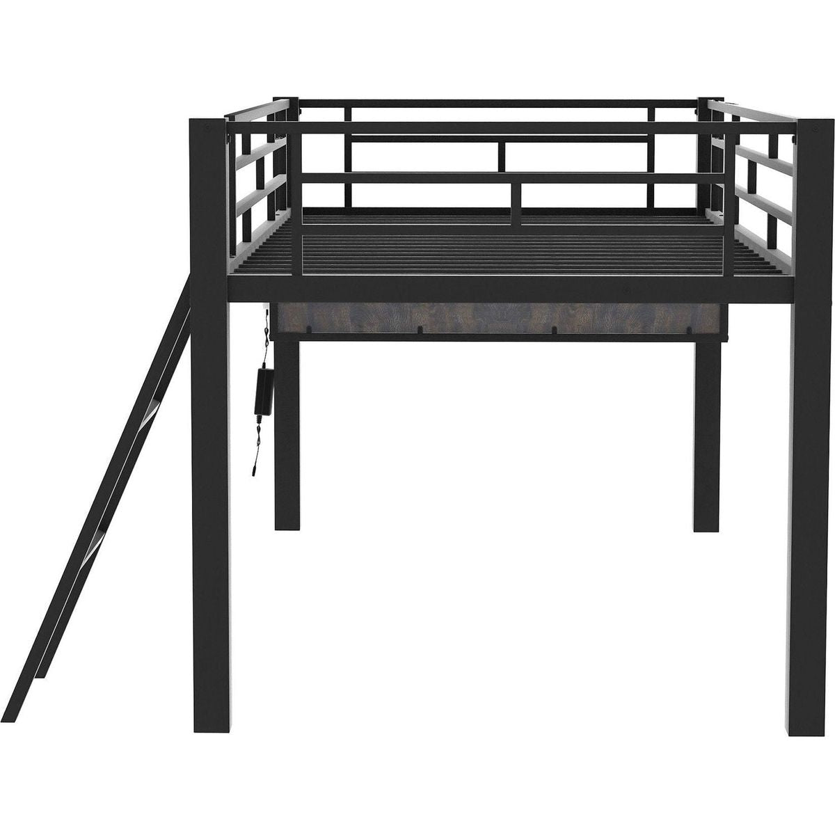 Gaming mid loft bed with desk, LED, Twin, Black