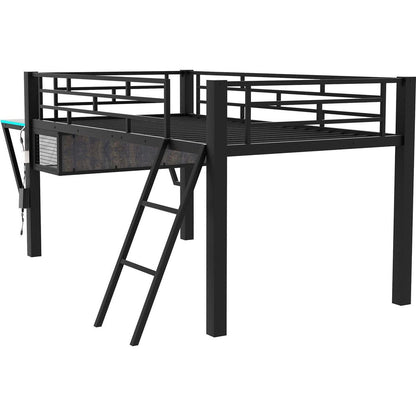 Gaming mid loft bed with desk, LED, Twin, Black
