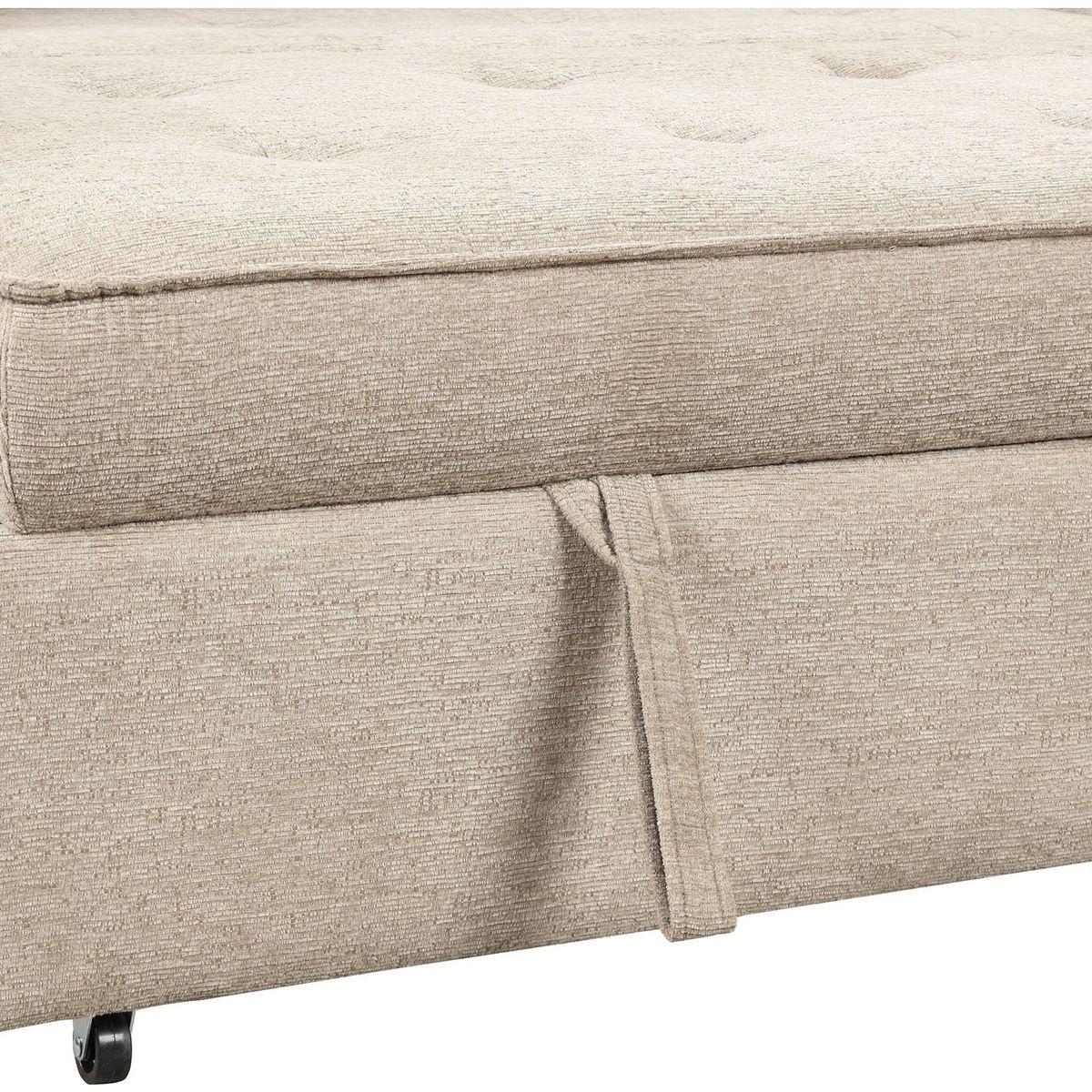 104" Modern L-Shape 3 Seat Reversible Sectional Couch, Pull Out Sleeper Sofa with Storage Chaise and 2 Stools for Living Room Furniture Set, Cream