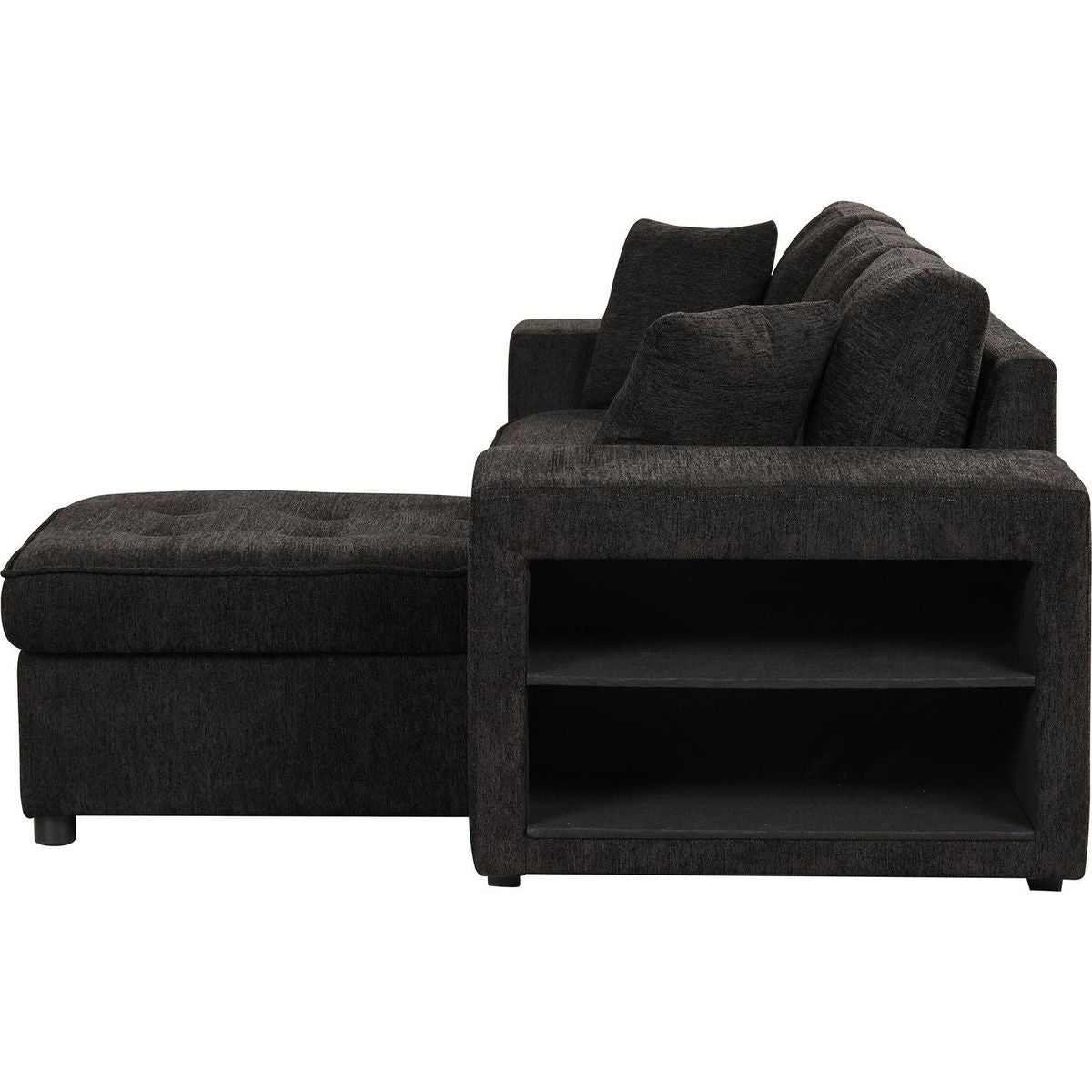 104" Modern L-Shape 3 Seat Reversible Sectional Couch, Pull Out Sleeper Sofa with Storage Chaise and 2 Stools for Living Room Furniture Set, Charcoal Grey - Streamdale Furniture