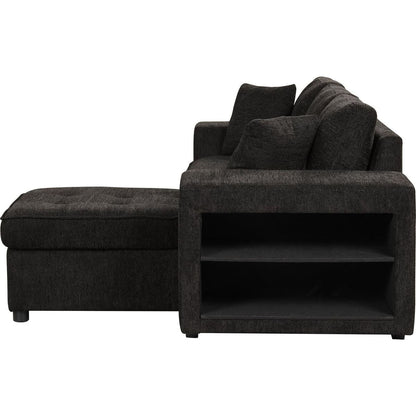 104" Modern L-Shape 3 Seat Reversible Sectional Couch, Pull Out Sleeper Sofa with Storage Chaise and 2 Stools for Living Room Furniture Set, Charcoal Grey - Streamdale Furniture