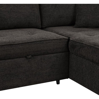 104" Modern L-Shape 3 Seat Reversible Sectional Couch, Pull Out Sleeper Sofa with Storage Chaise and 2 Stools for Living Room Furniture Set, Charcoal Grey - Streamdale Furniture