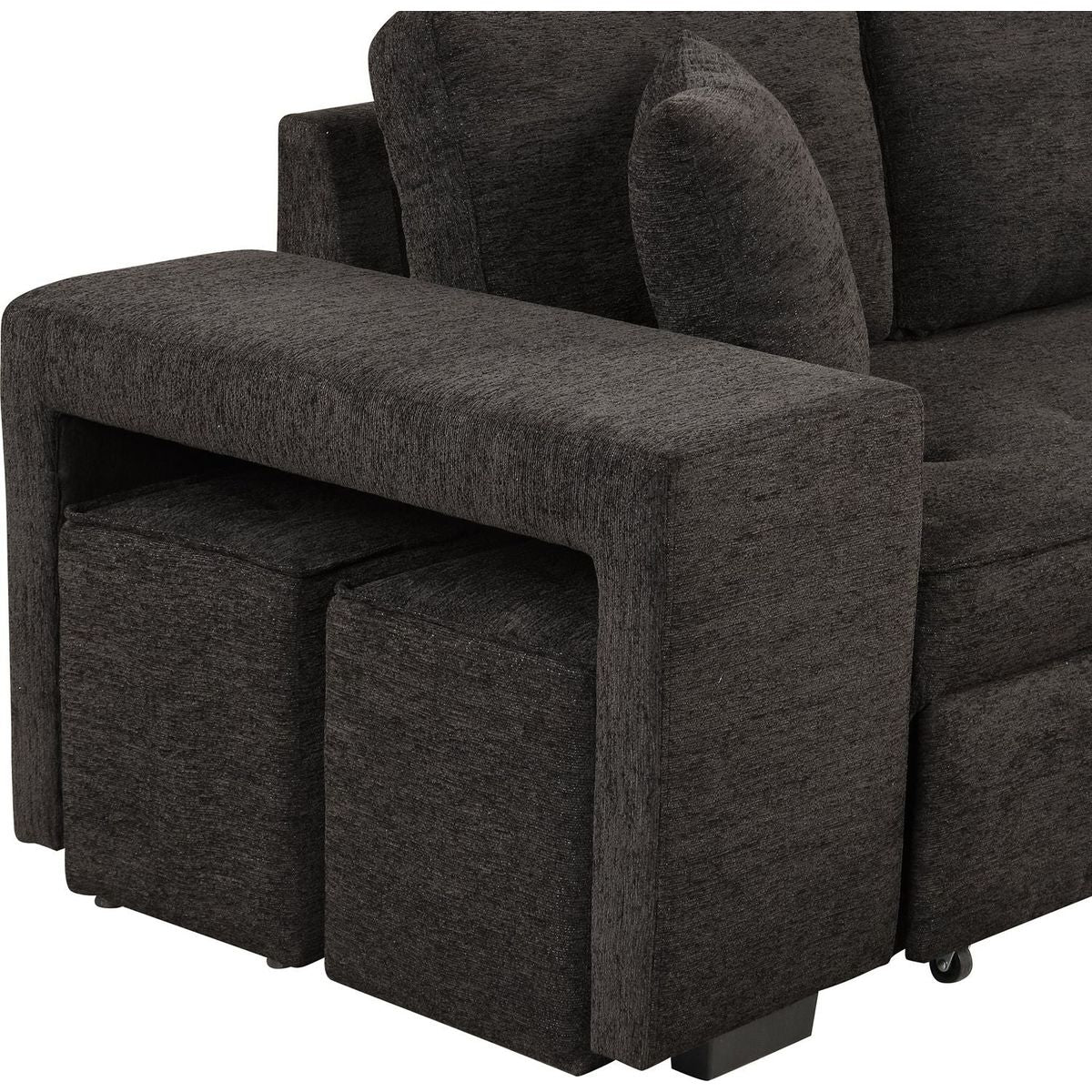 104" Modern L-Shape 3 Seat Reversible Sectional Couch, Pull Out Sleeper Sofa with Storage Chaise and 2 Stools for Living Room Furniture Set, Charcoal Grey - Streamdale Furniture