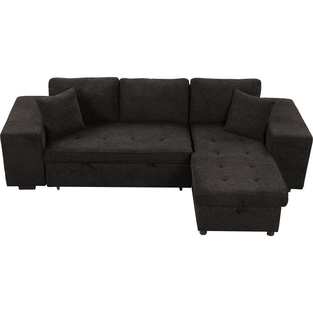 104" Modern L-Shape 3 Seat Reversible Sectional Couch, Pull Out Sleeper Sofa with Storage Chaise and 2 Stools for Living Room Furniture Set, Charcoal Grey - Streamdale Furniture