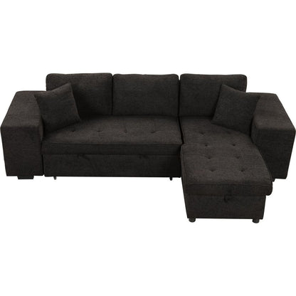 104" Modern L-Shape 3 Seat Reversible Sectional Couch, Pull Out Sleeper Sofa with Storage Chaise and 2 Stools for Living Room Furniture Set, Charcoal Grey - Streamdale Furniture