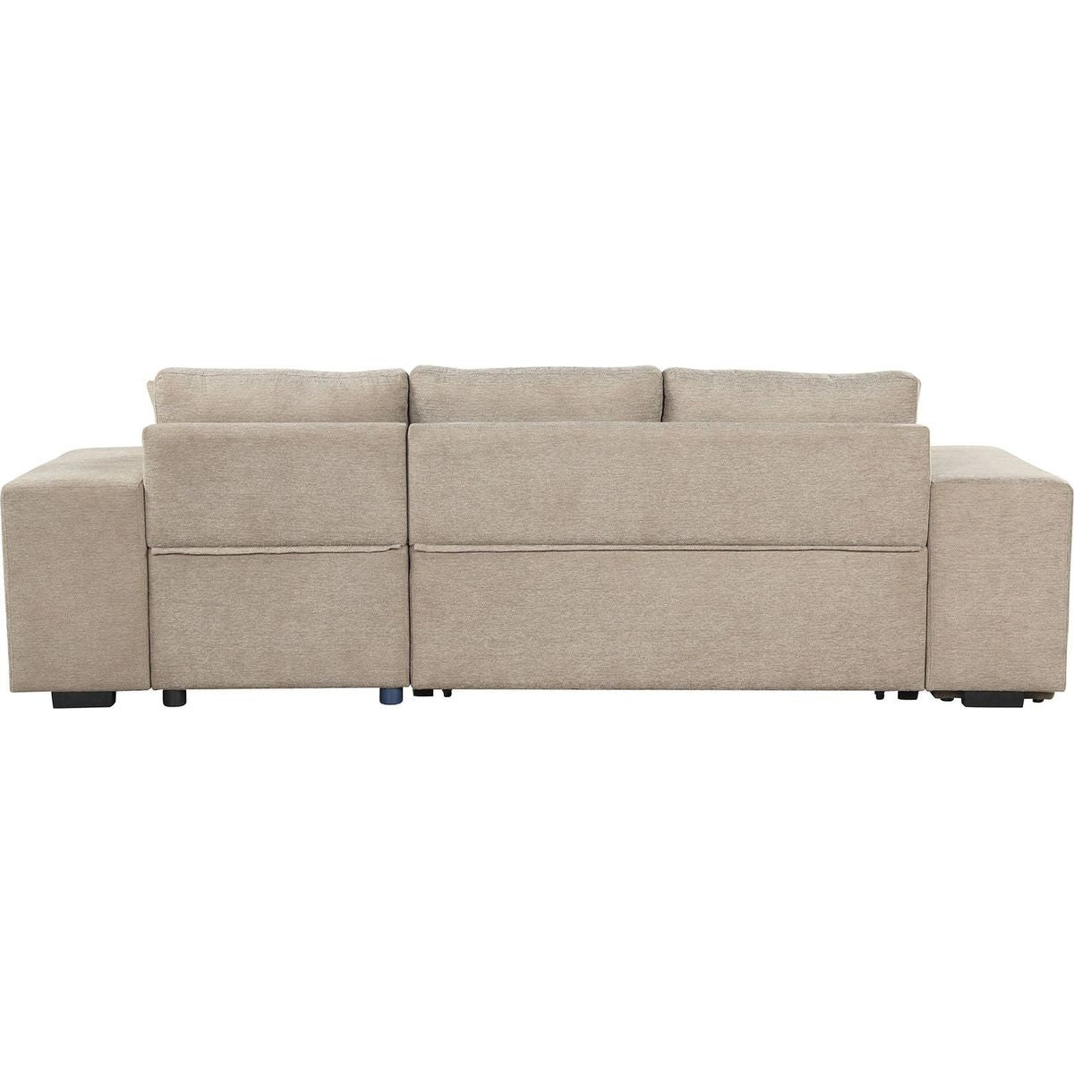 104" Modern L-Shape 3 Seat Reversible Sectional Couch, Pull Out Sleeper Sofa with Storage Chaise and 2 Stools for Living Room Furniture Set, Cream
