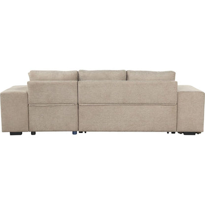 104" Modern L-Shape 3 Seat Reversible Sectional Couch, Pull Out Sleeper Sofa with Storage Chaise and 2 Stools for Living Room Furniture Set, Cream
