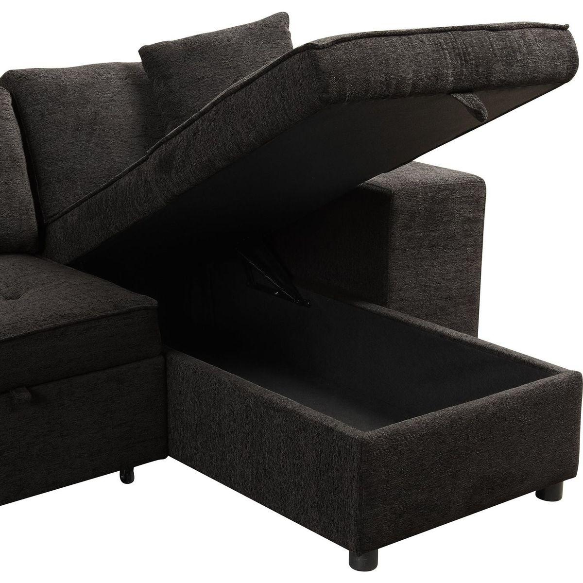 104" Modern L-Shape 3 Seat Reversible Sectional Couch, Pull Out Sleeper Sofa with Storage Chaise and 2 Stools for Living Room Furniture Set, Charcoal Grey - Streamdale Furniture
