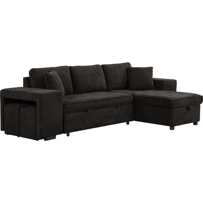 104" Modern L-Shape 3 Seat Reversible Sectional Couch, Pull Out Sleeper Sofa with Storage Chaise and 2 Stools for Living Room Furniture Set, Charcoal Grey - Streamdale Furniture