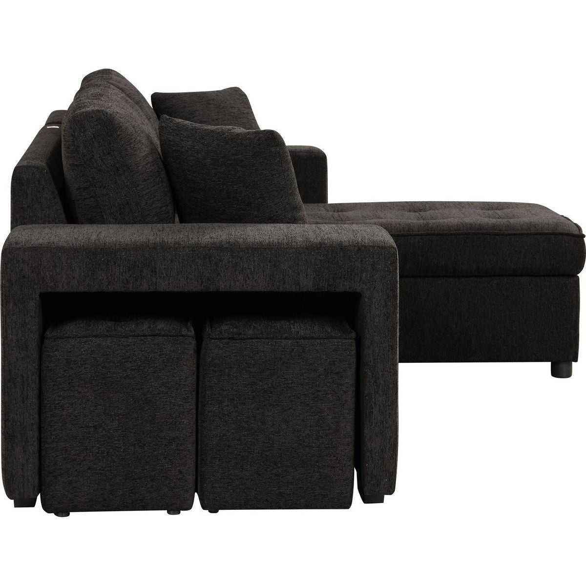 104" Modern L-Shape 3 Seat Reversible Sectional Couch, Pull Out Sleeper Sofa with Storage Chaise and 2 Stools for Living Room Furniture Set, Charcoal Grey - Streamdale Furniture