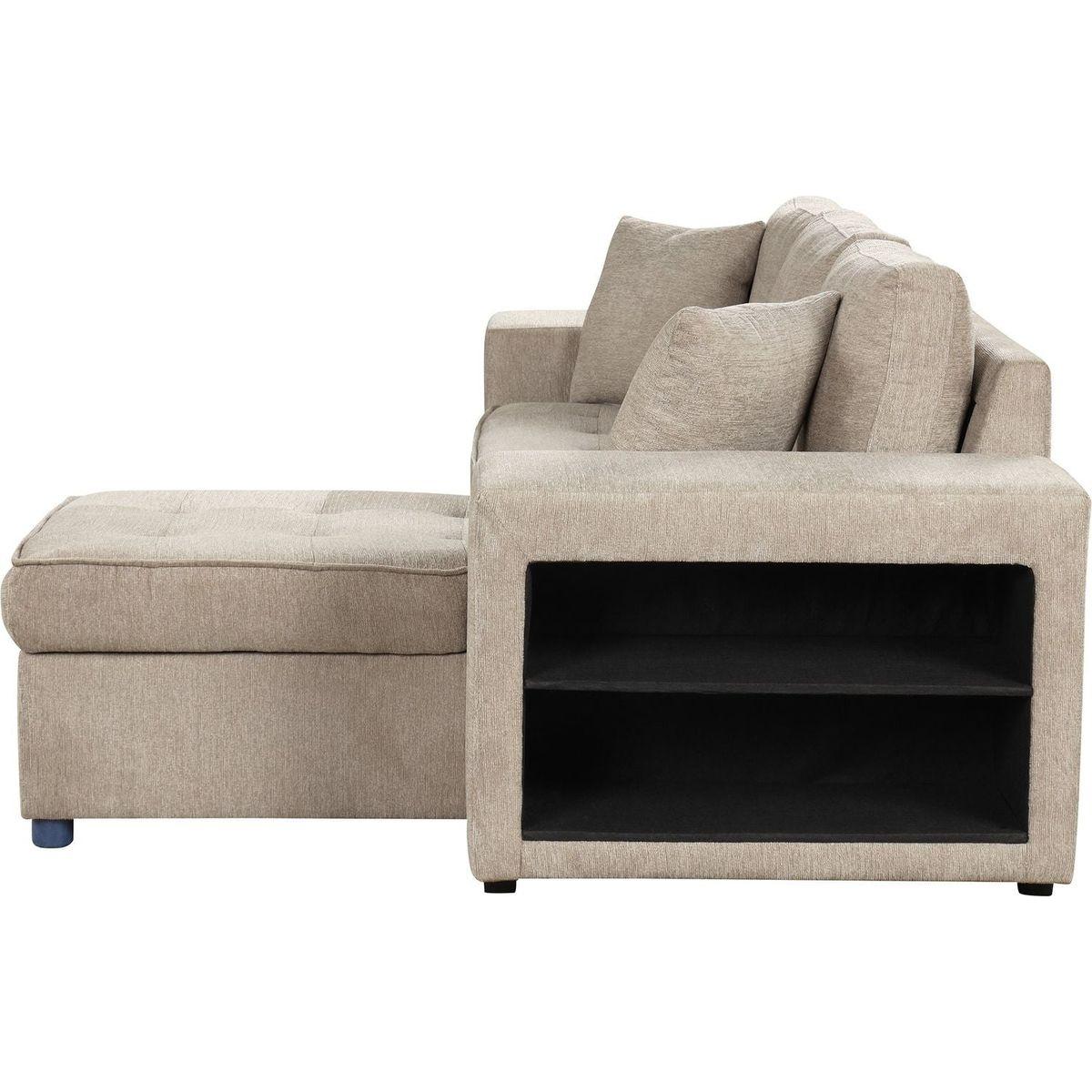 104" Modern L-Shape 3 Seat Reversible Sectional Couch, Pull Out Sleeper Sofa with Storage Chaise and 2 Stools for Living Room Furniture Set, Cream