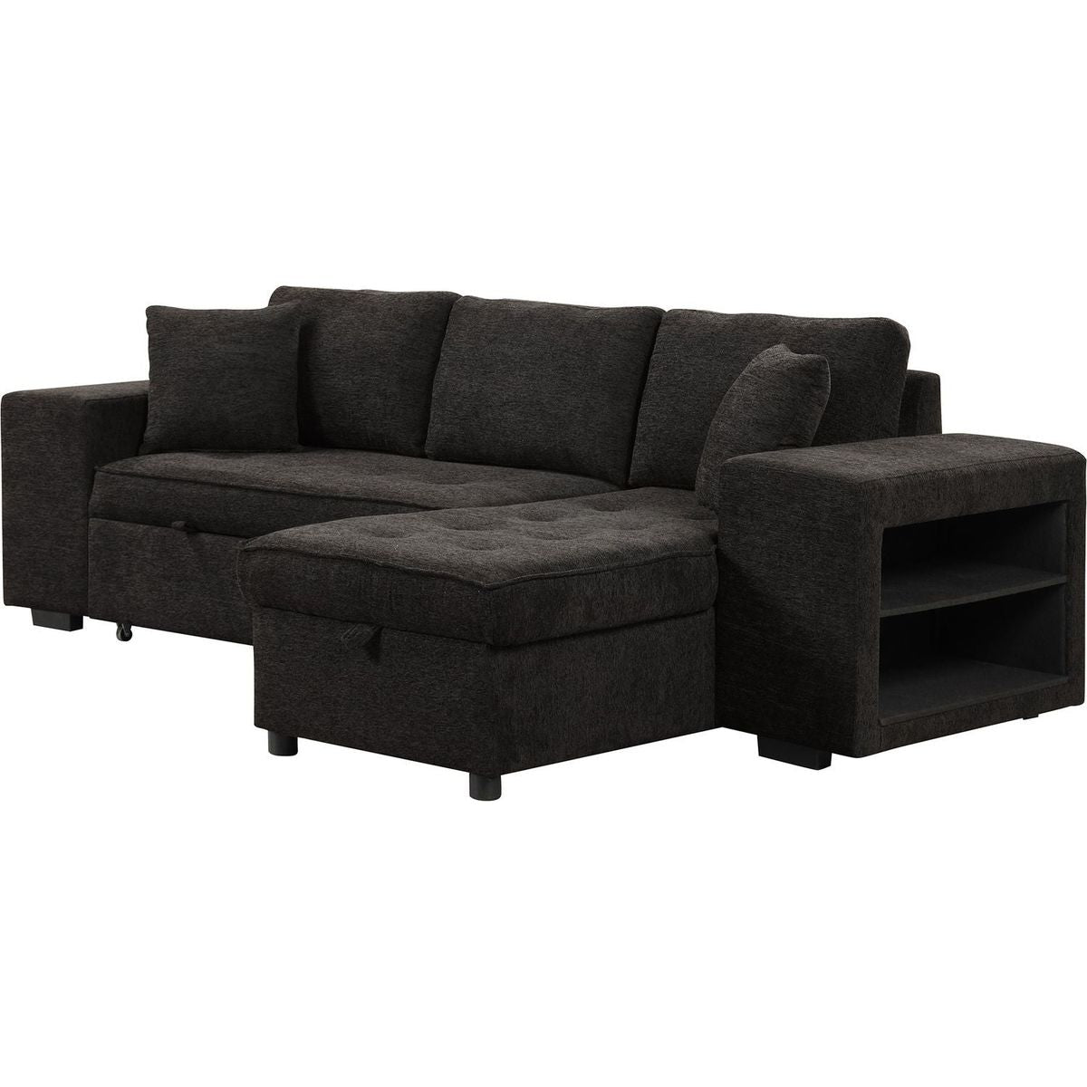104" Modern L-Shape 3 Seat Reversible Sectional Couch, Pull Out Sleeper Sofa with Storage Chaise and 2 Stools for Living Room Furniture Set, Charcoal Grey - Streamdale Furniture